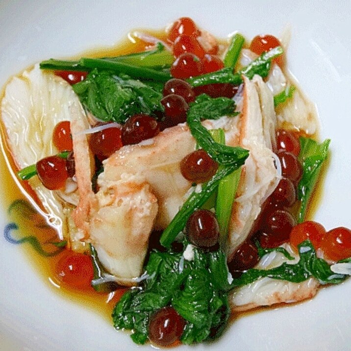 飛魚だしで簡単☆ 「カニと春菊の和え物」